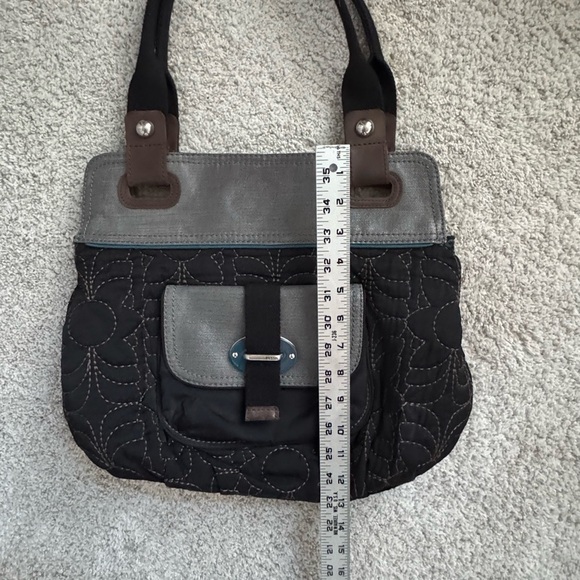 Fossil Black and Gray Fabric Quilted Key-Per Shoulder Bag Purse - Picture 7 of 8